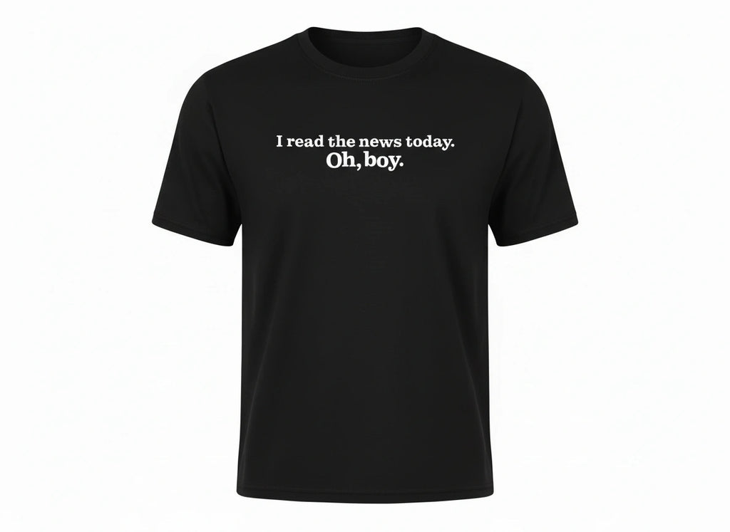 A Day In The Life Beatles Inspired Short Sleeved T-Shirt in Black (I Read the News Today, Oh Boy)