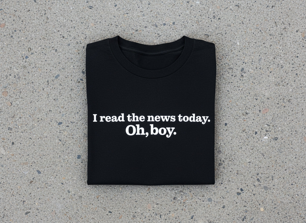 A Day In The Life Beatles Inspired Short Sleeved T-Shirt in Black (I Read the News Today, Oh Boy)