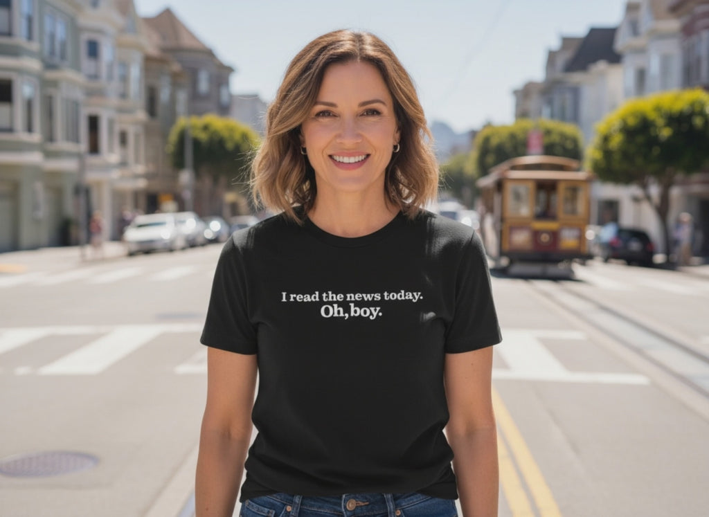 A Day In The Life Beatles Inspired Short Sleeved T-Shirt in Black (I Read the News Today, Oh Boy)